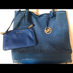 Michael Kors blue purse w liner & attaché clutch